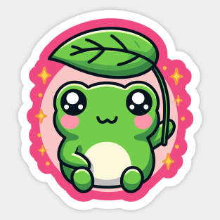 Kawaii Frog Holding a Leaf Cute Baby Toad Amphibian Lover Sticker